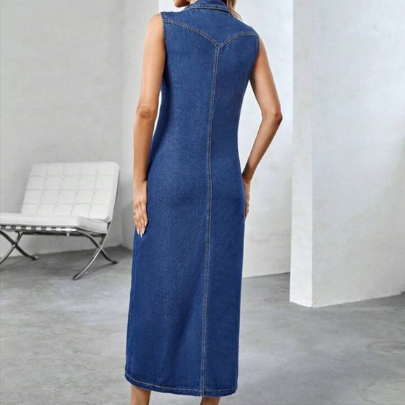 Flap Pocket Button Front Denim Dress - Picture 2 of 5